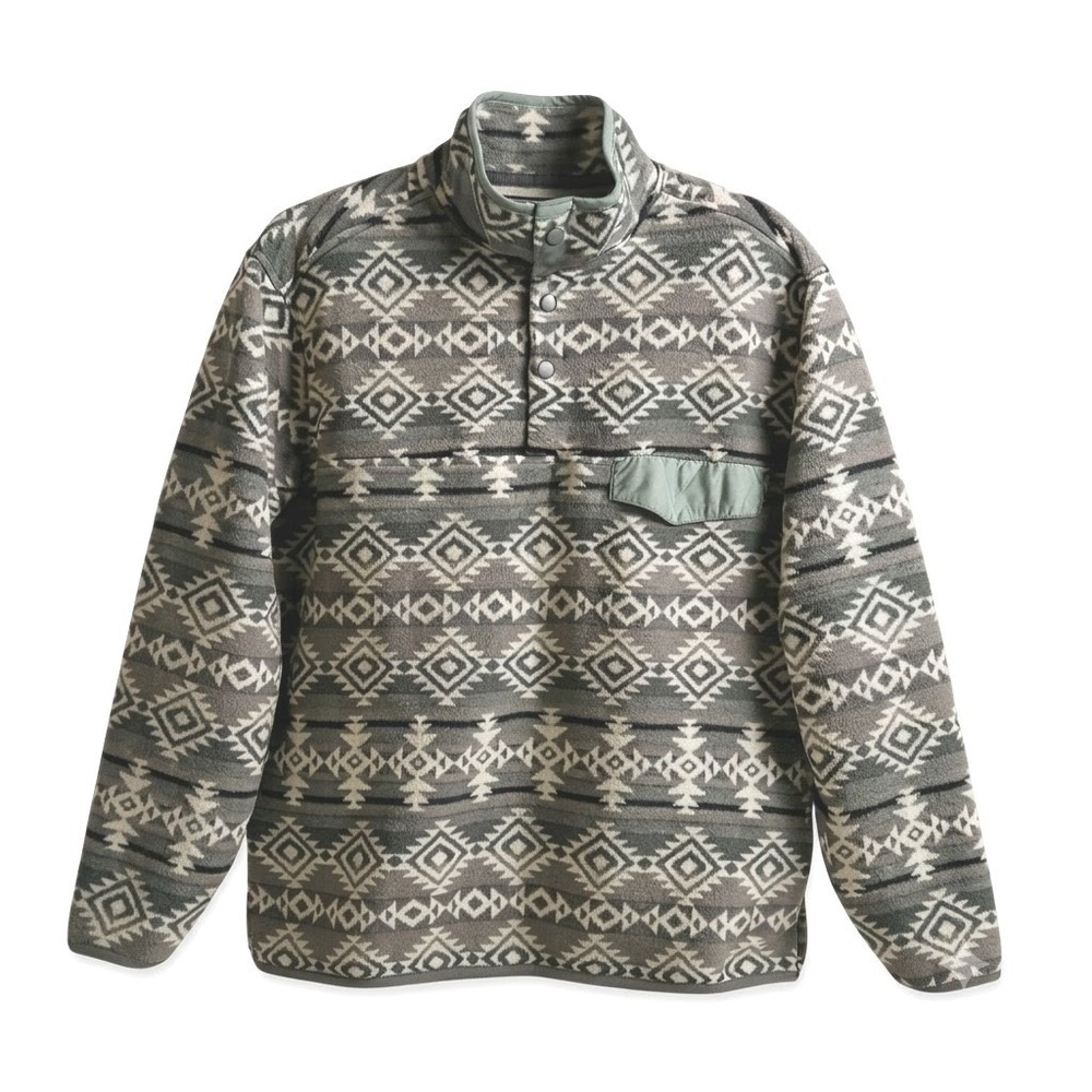Southern Grit Men's Gray Snap Neck Fleece Pullover Sweater Size Large Aztec‎